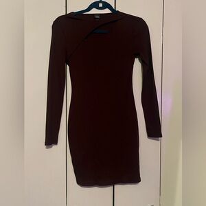 Strechy Long Sleeve Brown Dress